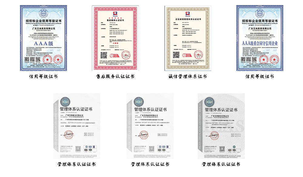 艾尚家具從建廠以來榮獲各項資質(zhì)